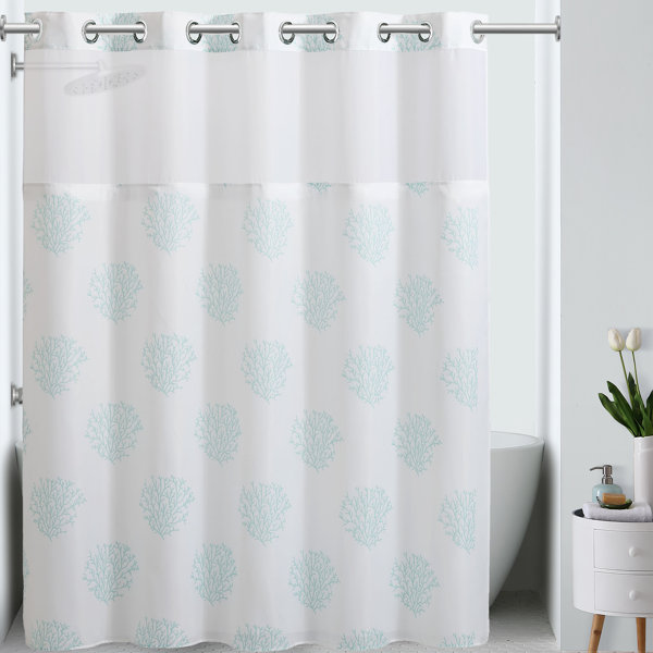 Hookless Coral Reef Embroidered Shower Curtain With Fabric Liner